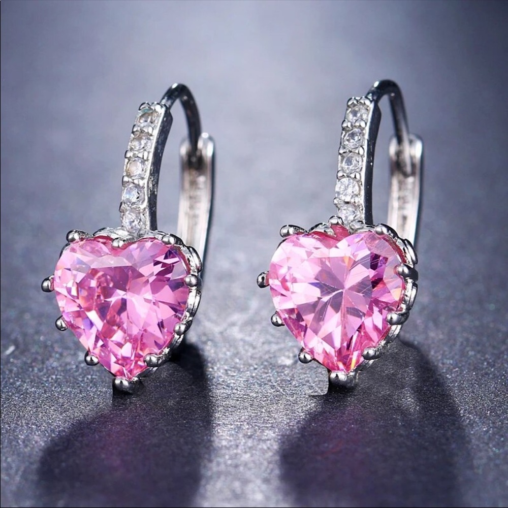 Cute Love Heart Sapphire Stud Rhinestone Earrings - Picture 1 of 4